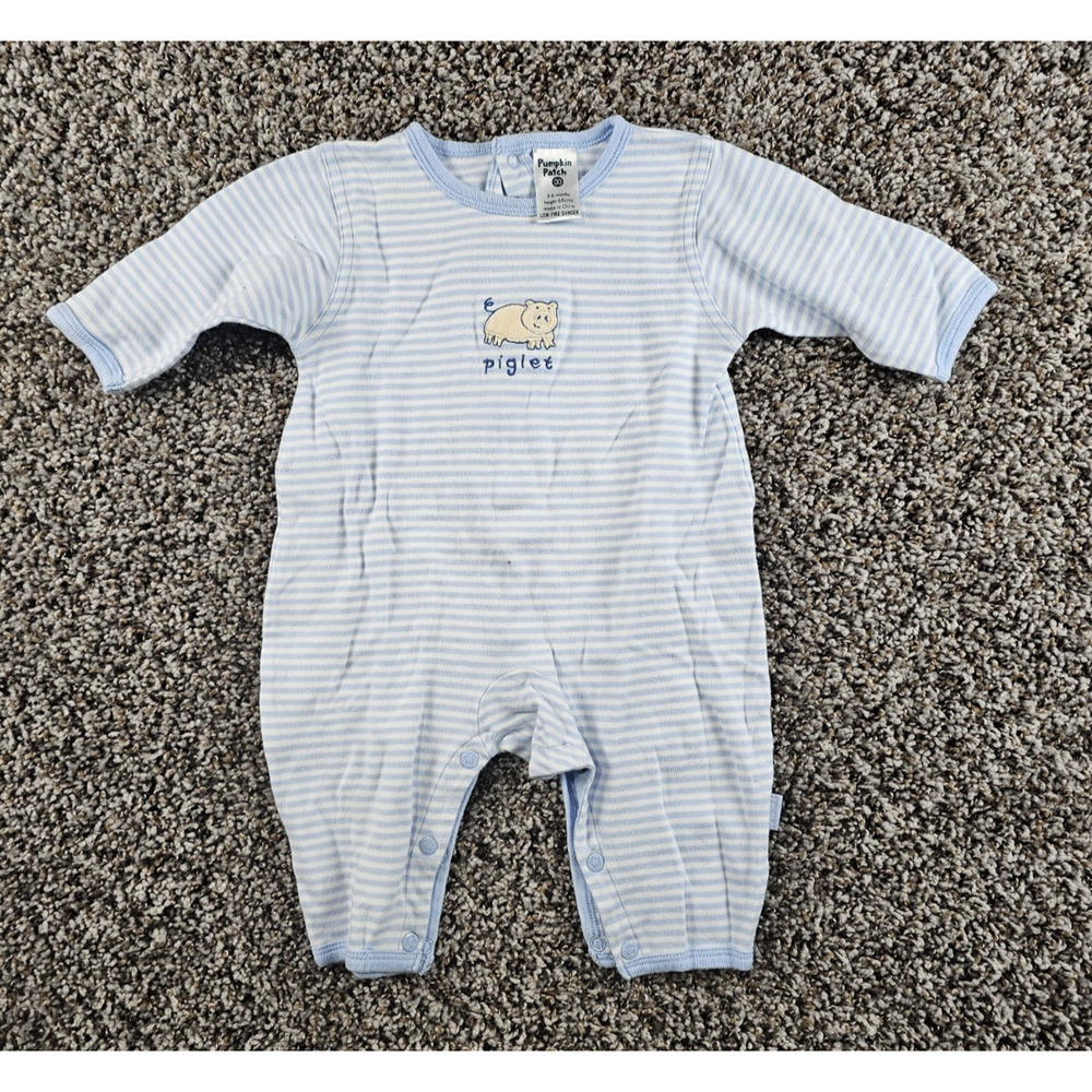 Vtg 1990s Pumpkin Patch Baby Sz 0-6M One Piece Outfit Light Blue Piglet Pig